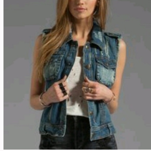 NWOT Free People denim crochet back vest - Picture 2 of 6